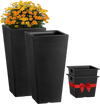 VEVOR Set of 2 Tall Outdoor Planters 22inch, Large Planters For Outdoor Indoor Plants, Black Tapered Square Front Porch Planters Flower Tree Plant Pots with Modern Design and Built-in Drainage