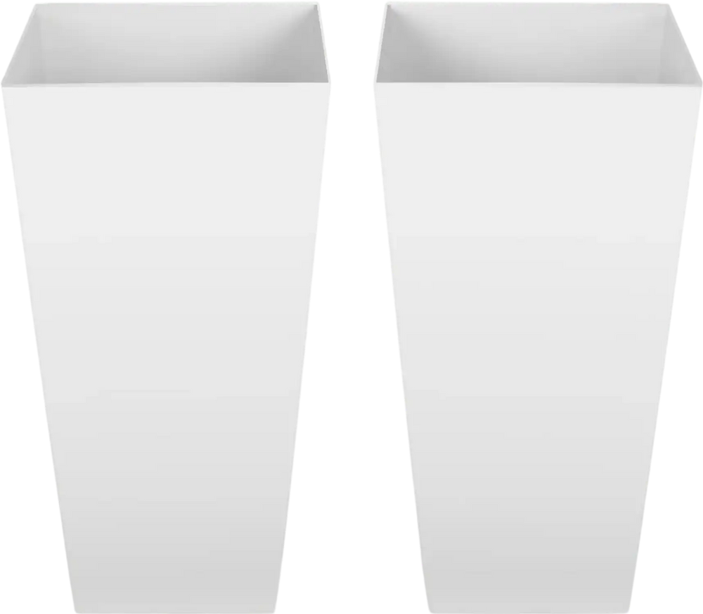 VEVOR Tall Planters Set of 2, 26 Inch Large Outdoor Taper Planters for Outdoor Indoor Plants, Front Porch Plastic Modern Flower Pots with Casters, Inner Pot & Drainage Holes for Patio, Garden, White