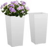 VEVOR Tall Planters Set of 2, 22 Inch Large Outdoor Taper Planters for Outdoor Indoor Plants, Front Porch Plastic Modern Flower Pots with Casters, Inner Pot & Drainage Holes for Patio, Garden, White