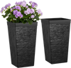VEVOR Tall Planters Set of 2, 23 Inch Large Outdoor Taper Planters for Outdoor Indoor Plants, Front Porch Plastic Modern Flower Pots with Casters, Inner Pot & Drainage Holes for Patio, Garden, Black