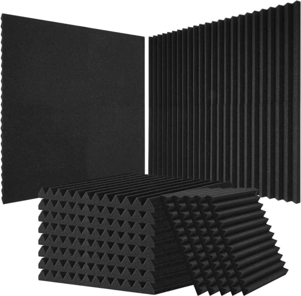 VEVOR Acoustic Foam Panels, 52 Pack 12 x 12 x 1 inches, High Density Soundproof Wall Panels,Fire-Resistant Acoustic Panels,Sound Dampening Absorbing Panels for Studio Wall and Ceiling,Black