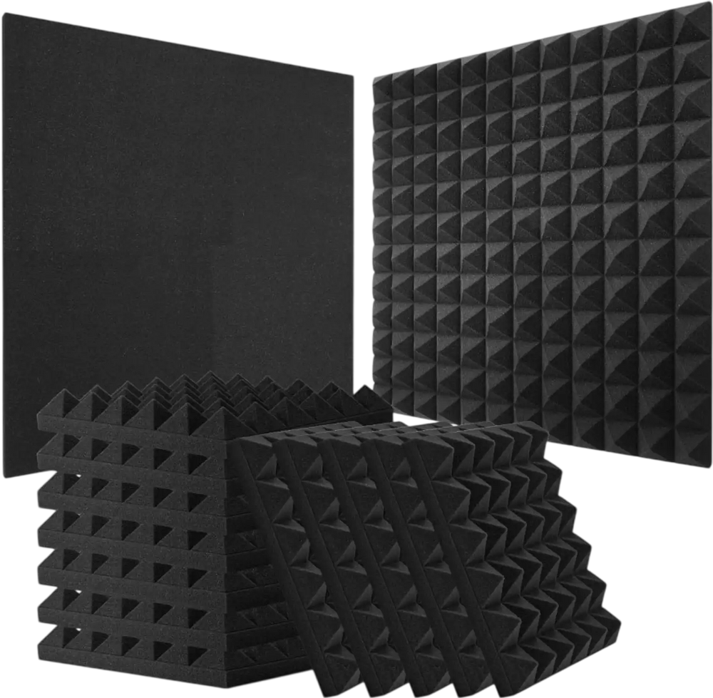 VEVOR Acoustic Foam Panels, 24 Pack 12 x 12 x 2 inches, Pyramid Soundproof Wall Panels,Fire-Resistant Acoustic Panels,Sound Dampening Absorbing Panels for Studio Wall and Ceiling,Black