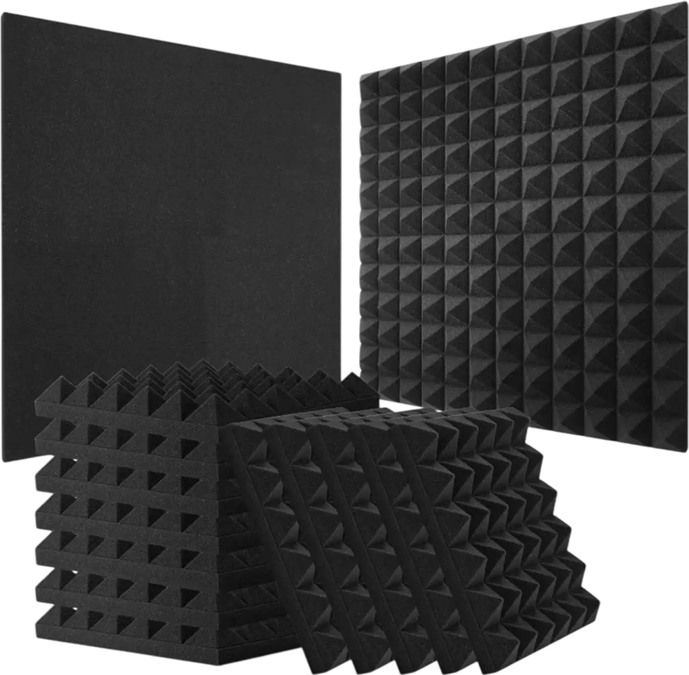 VEVOR Acoustic Foam Panels, 24 Pack 12 x 12 x 2 inches, Pyramid Soundproof Wall Panels,Fire-Resistant Acoustic Panels,Sound Dampening Absorbing Panels for Studio Wall and Ceiling,Black