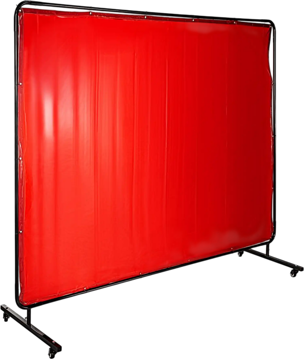 VEVOR Welding Screen with Frame 8\' x 6\', Welding Curtain with 4 Wheels, Welding Protection Screen Red Flame-Resistant Vinyl, Portable Light-Proof Professional