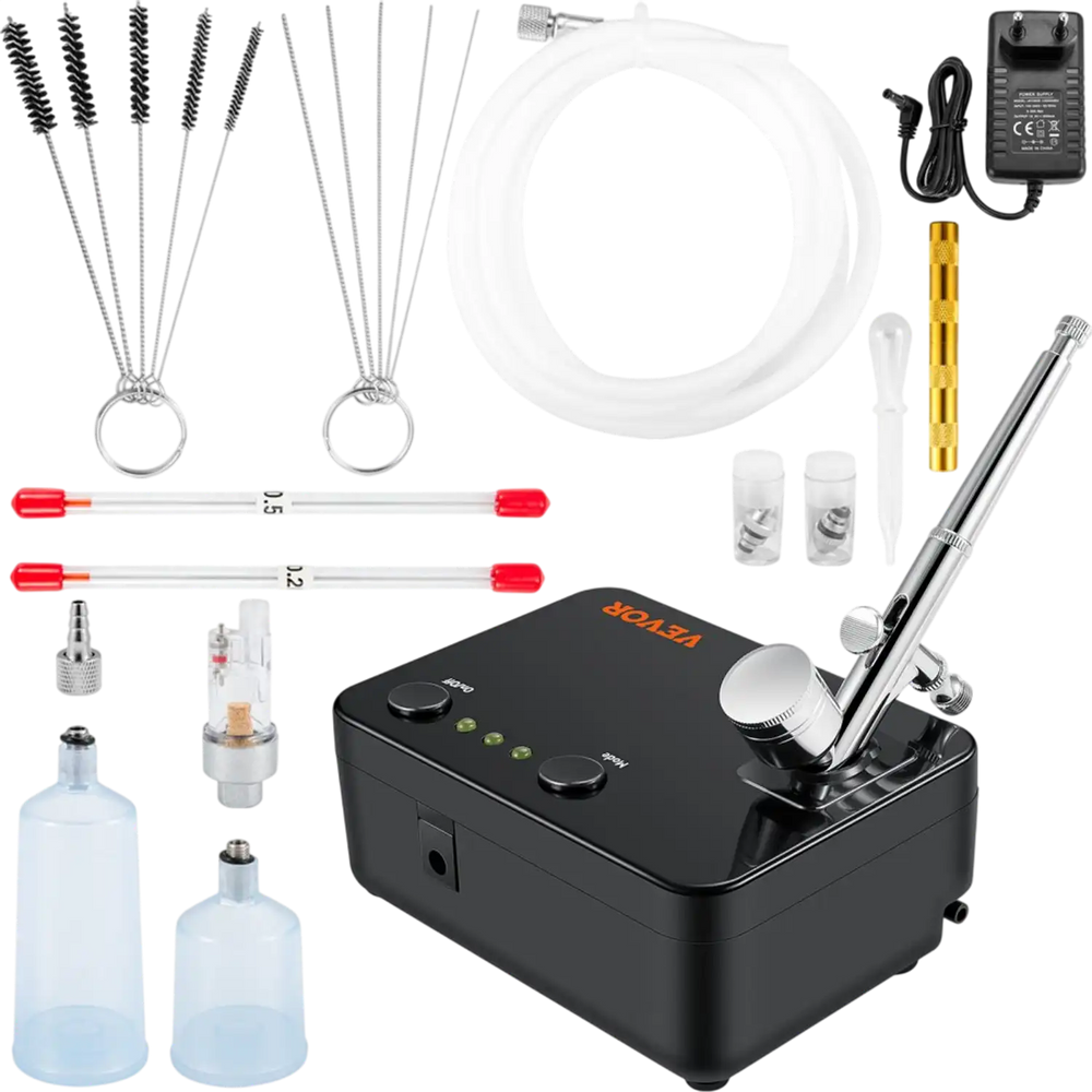 VEVOR Airbrush Kit, Portable Airbrush Set with Compressor, Airbrushing System Kit with Multi-Purpose Dual-Action Gravity Feed Airbrushes, Art Nail Cookie Tattoo Makeup