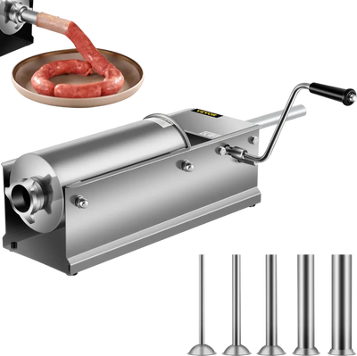 VEVOR Manual Sausage Stuffer, 5 L / 11 LBS Horizontal Sausage Machine, Dual-Speed Meat Stuffer, Made of Food-Grade 304 Stainless Steel, Includes 5 Stuffing Tubes, for Home Kitchen Restaurant Commercia