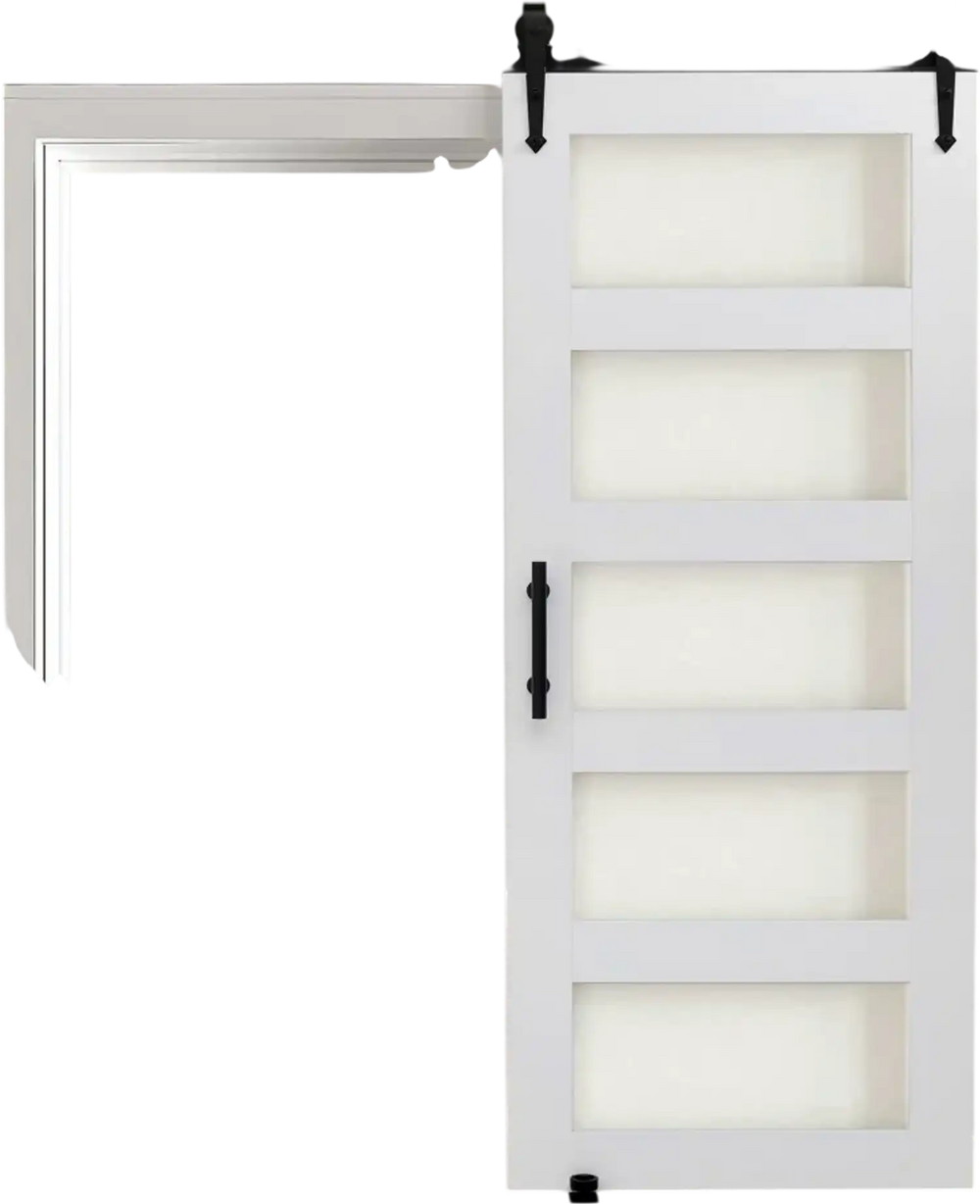 VEVOR Sliding Barn Door, 32 x 84 inch, High-Strength MDF Panel and Glass, Barn Door with Hardware Kit, Water-Proof PVC Surface, Easy to Install, H-Frame, Smoothly and Quietly Sliding for Living Room
