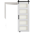 VEVOR Sliding Barn Door, 30 x 84 inch, High-Strength MDF Panel and Glass, Barn Door with Hardware Kit, Water-Proof PVC Surface, Easy to Install, H-Frame, Smoothly and Quietly Sliding for Living Room