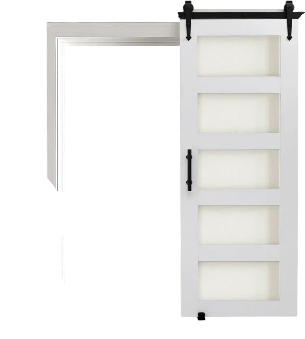 VEVOR Sliding Barn Door, 30 x 84 inch, High-Strength MDF Panel and Glass, Barn Door with Hardware Kit, Water-Proof PVC Surface, Easy to Install, H-Frame, Smoothly and Quietly Sliding for Living Room