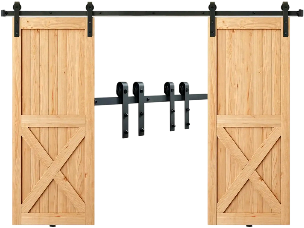 VEVOR 8FT Sliding Barn Door Hardware Kit, 330LBS Heavy Duty Barn Door Track Kit for Double Doors, Fit 3.7-4.3FT Total Wide and 1.3"-1.8" Thick 2 Door Panel, with Smooth & Silent Pulley (J Shape)