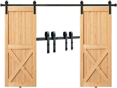 VEVOR 8FT Sliding Barn Door Hardware Kit, 330LBS Heavy Duty Barn Door Track Kit for Double Doors, Fit 3.7-4.3FT Total Wide and 1.3