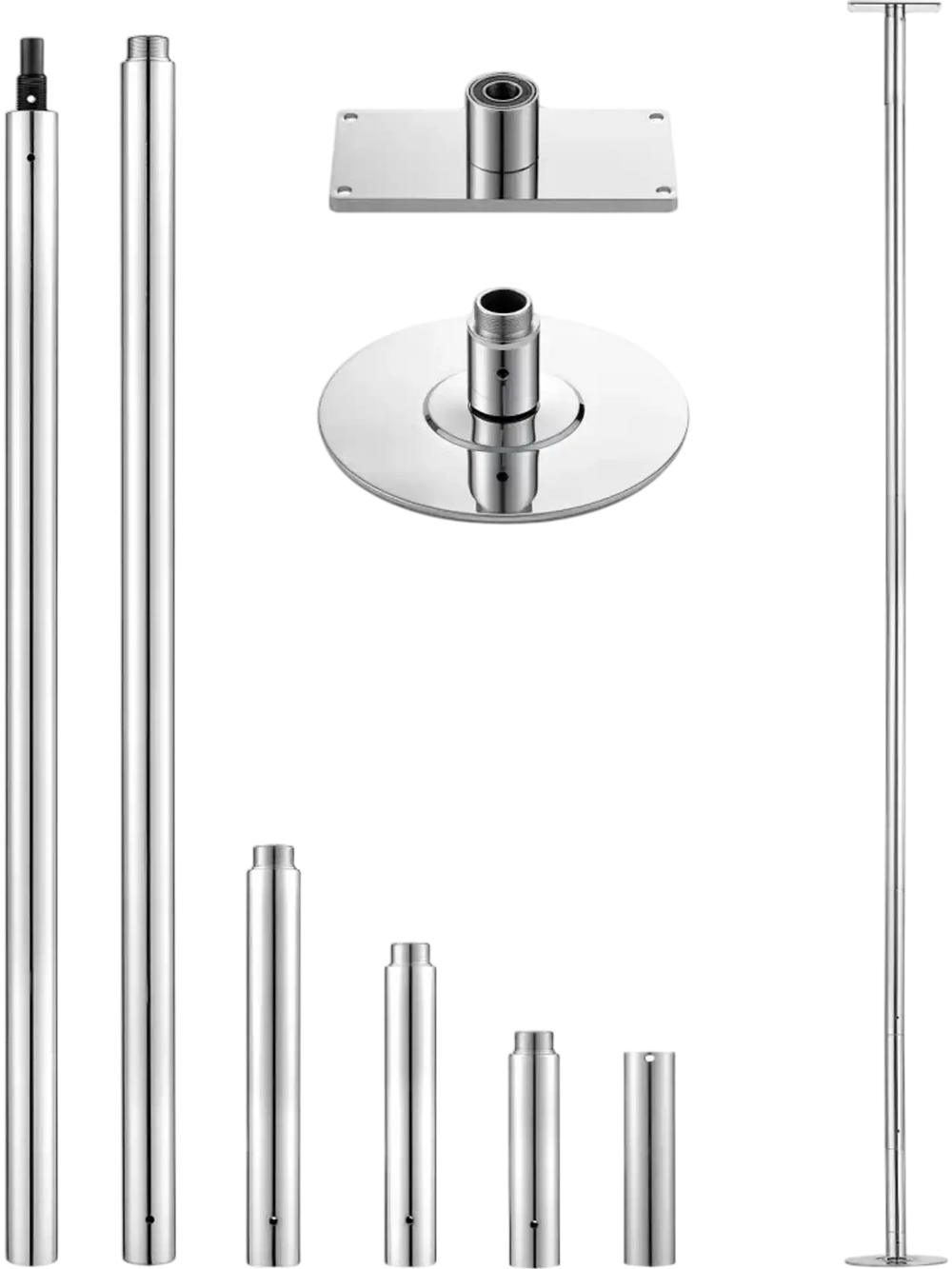 VEVOR Professional Dance Pole, Static/Spinning Dancing Poles, 82-118 in, Fixed-Mount Exercise Dancing Pole for Fitness, Adjustable Height, 45 mm Heavy-Duty Steel Build, 440 lb Capacity, Silver