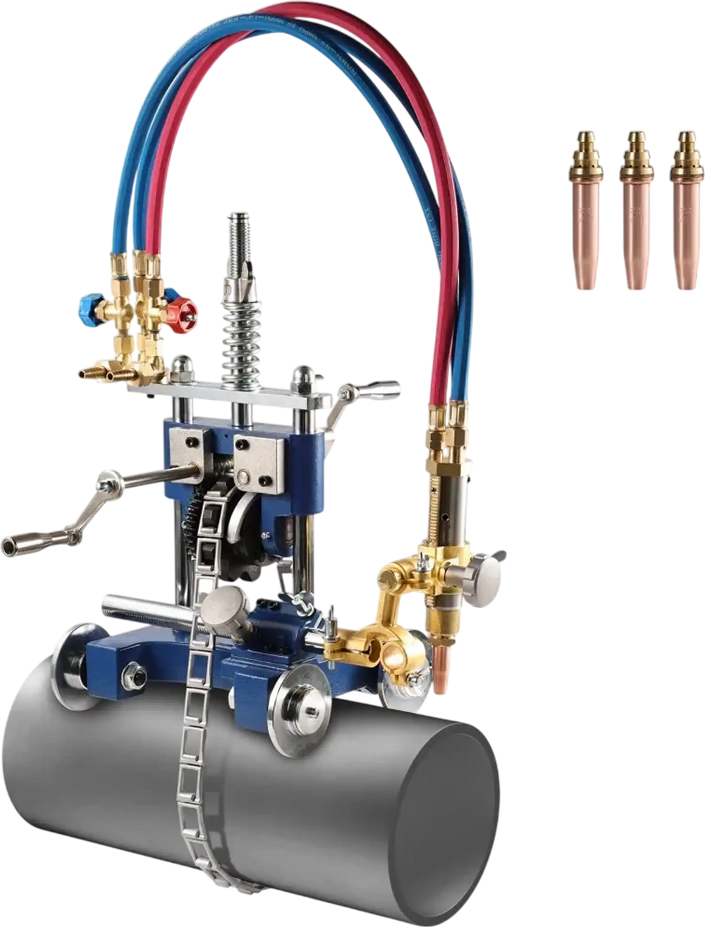 VEVOR CG2-11Y Manual Pipe Cutting Machine, 0.2"-2" Thick Pipe Beveling Machine with 82-in Chain, 0°-45° Adjusted Angle Gas Cutting Machine with 3 Tips, Portable Torch Beveling Gas Cutter