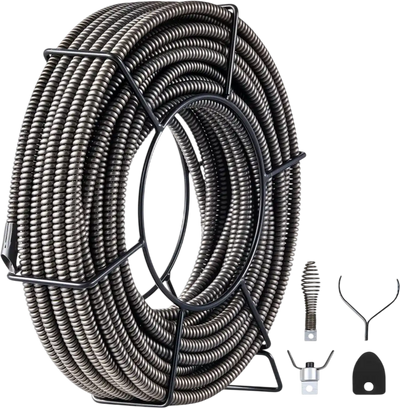 VEVOR Drain Cleaning Cable 100 Feet x 1/2 Inch Solid Core Cable Sewer Cable Drain Auger Cable Cleaner Snake Clog Pipe Drain Cleaning Cable Sewer Drain Auger Snake Pipe