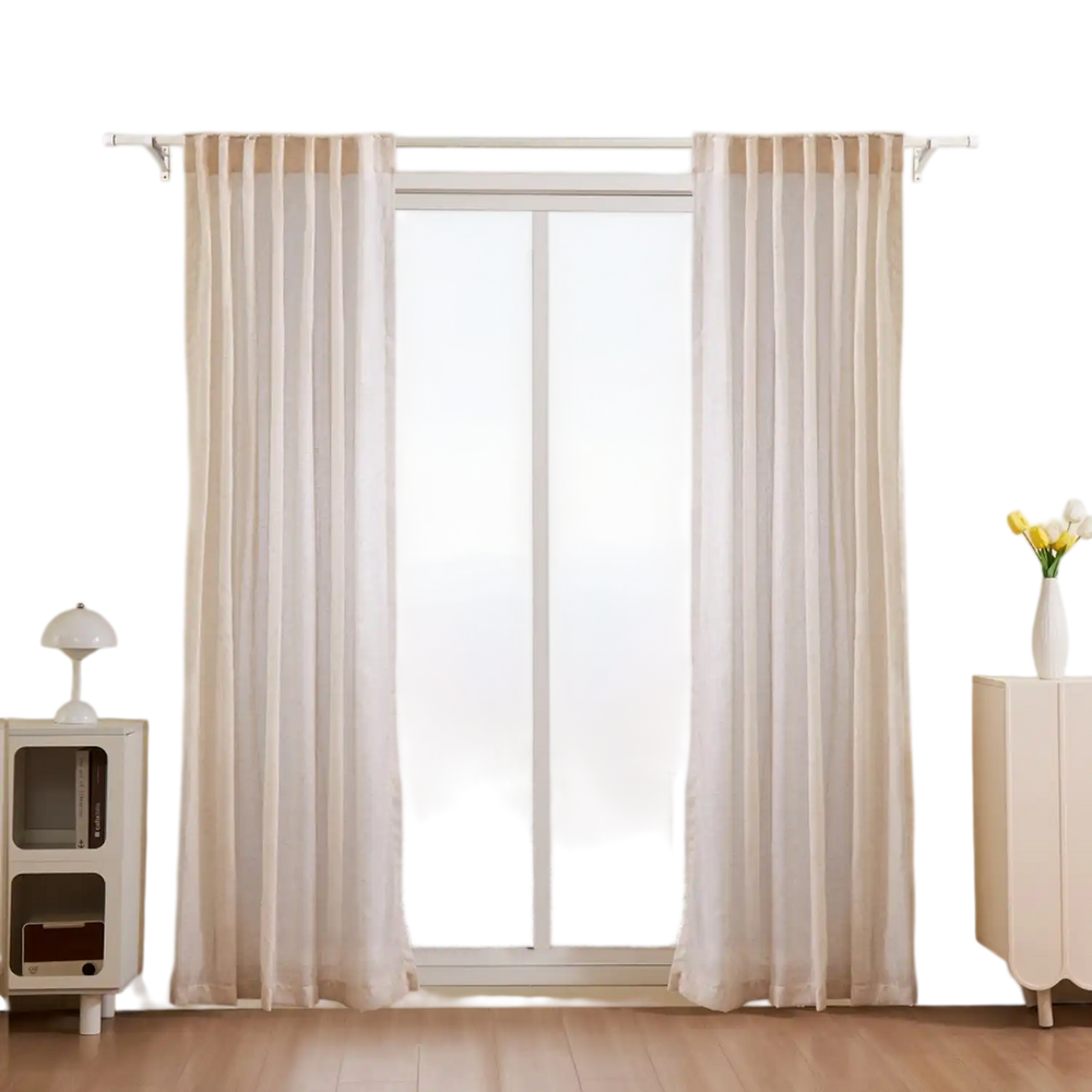 VEVOR Natural Linen Curtains, 52 x 84 inch 2 Panels Set, Semi Sheer Light Filtering Flax Textured Linen Drapes, Rod Pocket Back Tab Design, for Modern Farmhouse, Living Room, Bedroom Window Curtain