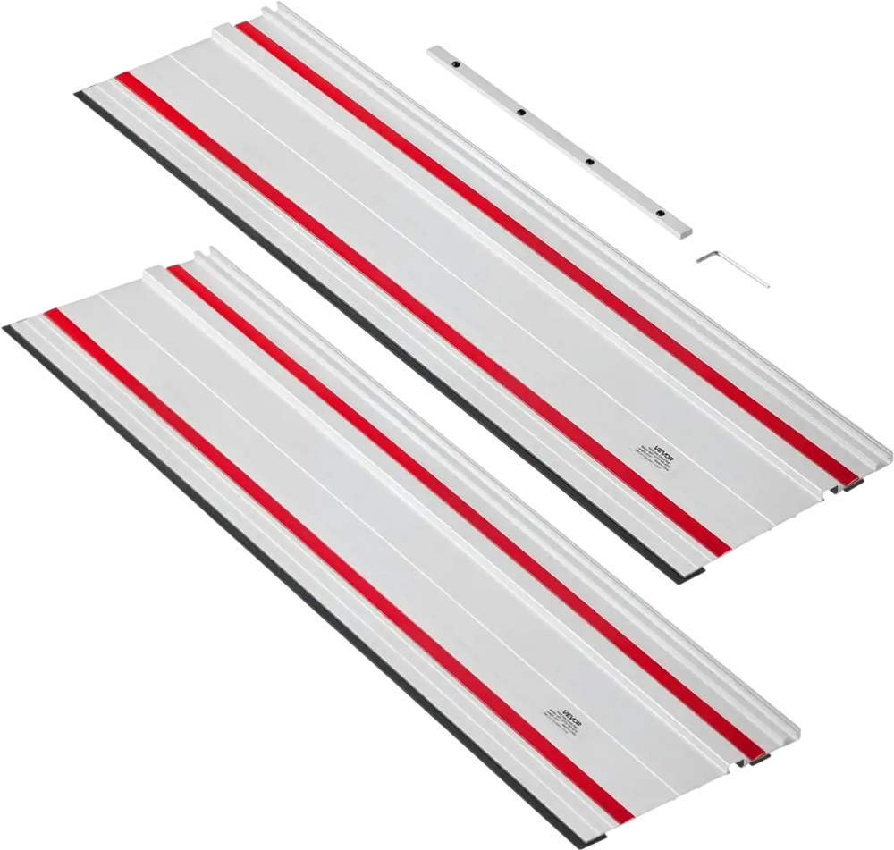 VEVOR Track Saw Guide Rail, 55-Inch Cutting Range, Kit Includes 2 x 27.5 in Aluminum Extruded Guide Rails and 1 Connector, Compatible with Makita, Festool & WEN Track Saws, for Woodworking Projects