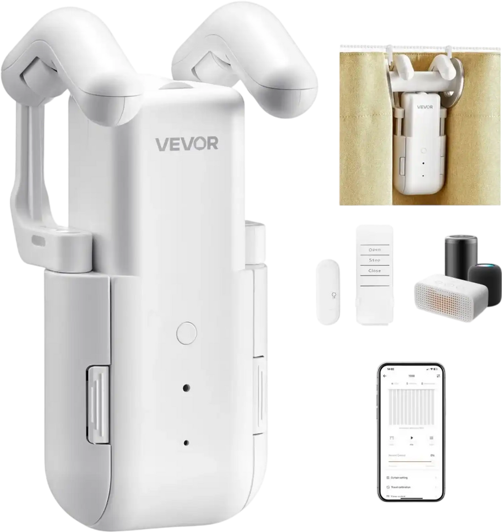VEVOR Automatic Curtain Opener, APP and Remote Control, Hub Included, Electric Smart Curtain Opener Compatible with Alexa and Google Home, Timed Opening and Closing, Silent Mode, for Roman Rods