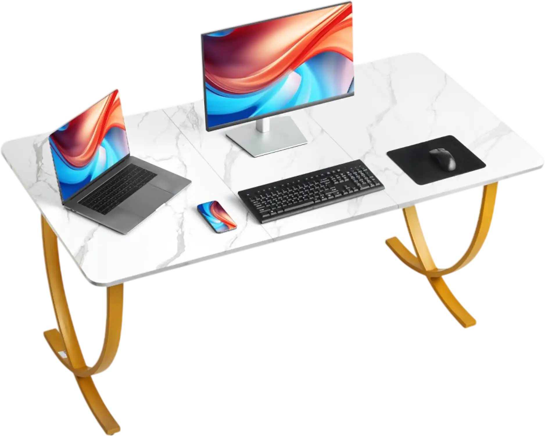 Vevor Executive Desk Modern Computer Table White and Gold 63
