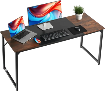 VEVOR Computer Desk, 63 Inch Office Gaming Desk for Home Office, Writing Study Work Modern Simple Table with Metal Frame for Large Legroom, Rustic Brown and Black