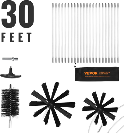 VEVOR 22 Pieces 30 FEET Dryer Vent Cleaner Kit, Include 3 Different Sizes Flexible Lint Trap Brush, Reinforced Nylon Duct Cleaning Dryer Vent Brush, Dryer Cleaning Kit with Clamp Connectors