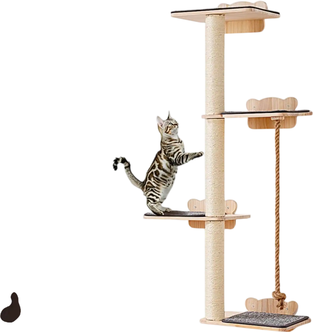 VEVOR 4 Tiers Tall Cat Tree, Cat Wall Furniture Set with 4 Jumping Boards, Wall-Mounted Cat Floating Shelf up to 40 lbs, 12 mm Pine Wood Cat Perch for Sleeping, Playing, and Climbing