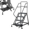 VEVOR 4-Step Rolling Warehouse Ladder, Industrial Alloy Steel Mobile Step Stair, with Handrails, Non-Slip Perforated Steps & Self-Locking Wheels, 450LBS Heavy Duty Platform Ladder for Garage Library