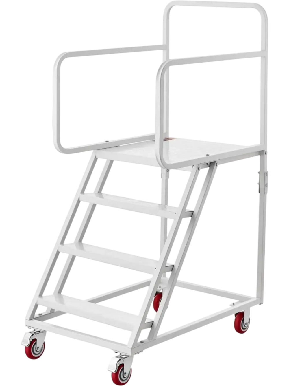 VEVOR 4-Step Rolling Warehouse Ladder, Industrial Alloy Steel Mobile Step Stair, with Handrails, Non-Slip Steps & Locking Wheels, 880LBS Capacity Heavy Duty Platform Ladder for Garage Library Factory