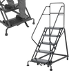 VEVOR 5-Step Rolling Warehouse Ladder, Industrial Alloy Steel Mobile Step Stair, with Handrails, Non-Slip Perforated Steps & Self-Locking Wheels, 450LBS Heavy Duty Platform Ladder for Garage Library