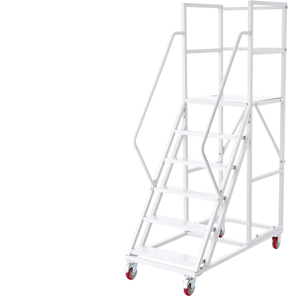 VEVOR 6-Step Rolling Warehouse Ladder, Industrial Alloy Steel Mobile Step Stair, with Handrails, Non-Slip Steps & Locking Wheels, 1100LBS Capacity Heavy Duty Platform Ladder for Garage Library Factory