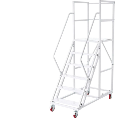 Vevor Warehouse Ladder 6-Step Rolling Mobile Platform Ladder New