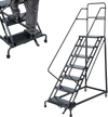 VEVOR 7-Step Rolling Warehouse Ladder, Industrial Alloy Steel Mobile Step Stair, with Handrails, Non-Slip Perforated Steps & Self-Locking Wheels, 450LBS Heavy Duty Platform Ladder for Garage Library