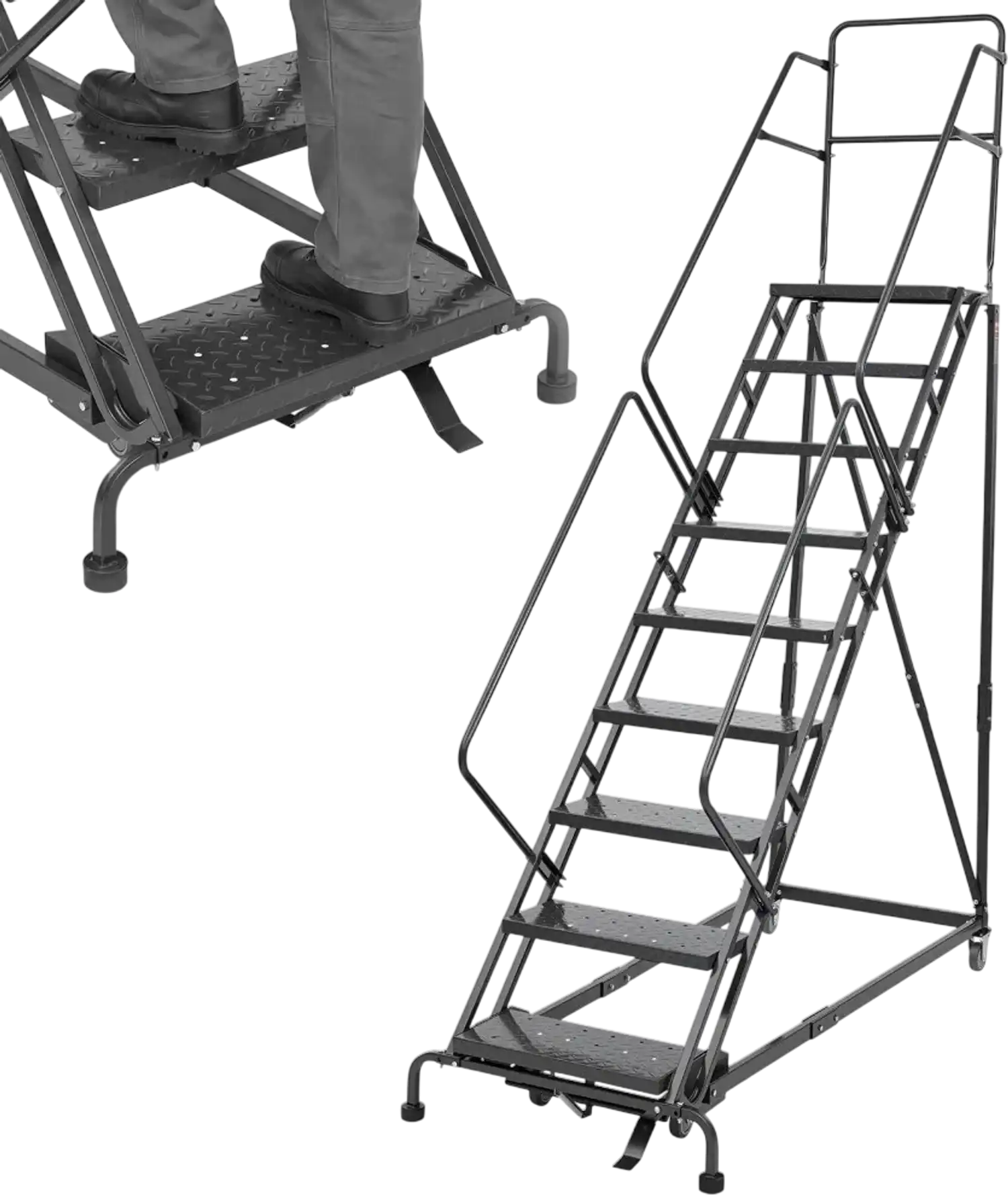 Vevor Platform Ladder 9-Step Rolling Warehouse Ladder New