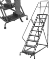 VEVOR 9-Step Rolling Warehouse Ladder, Industrial Alloy Steel Mobile Step Stair, with Handrails, Non-Slip Perforated Steps & Self-Locking Wheels, 450LBS Heavy Duty Platform Ladder for Garage Library