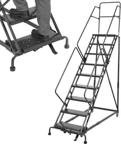 Vevor Platform Ladder 9-Step Rolling Warehouse Ladder New