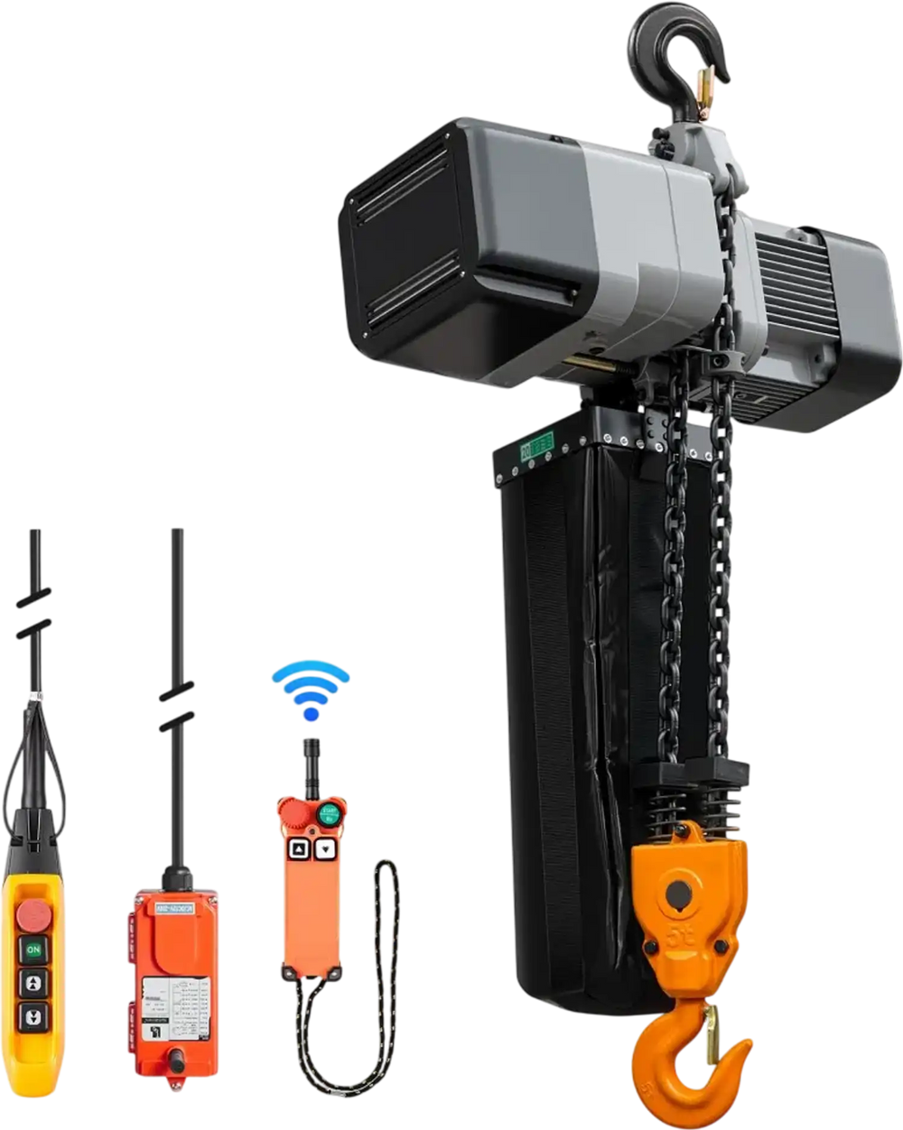VEVOR 11000 lbs Electric Chain Hoist 30 ft Lift Three-Phase Overhead Crane, Double G100 Chain with 328 ft Wireless & 27 ft Wired Remote Control, 208-240V/440-480V, for Factories, Warehouses, Garages
