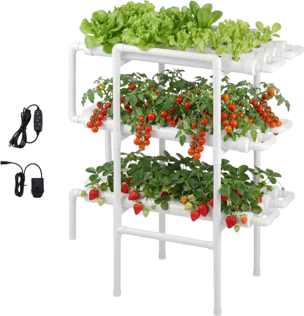 VEVOR Hydroponics Growing System Kit, 3-Tier 108 Sites UPVC Pipe Hydroponic Grow Kit with Timed Irrigation, Thickened Hydroponic Pipes, Indoor Home Garden Vegetable Planting Grow Kits for Fruit Herb