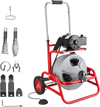 VEVOR Drain Cleaner Machine 75 FT x 3/8 Inch, Sewer Snake Auger on Wheels, Manual Feed Drain Cleaning Machine with Adjustable Drum Angle, 6 Cutters & Air-activated Foot Switch for 2" to 4" Pipes