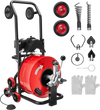 VEVOR Drain Cleaner Machine 100 FT x 3/4 Inch, Auto Feed Sewer Snake Auger, Portable Drain Cleaning Machine with Multi-Wheel Combination, 6 Cutters & Air-Activated Foot Switch for 4" to 8" Pipes