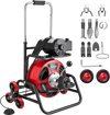 VEVOR Drain Cleaner Machine 75 FT x 1/2 Inch, Auto Feed Sewer Snake Auger, Portable Drain Cleaning Machine with Climbing Wheels, Adjustable Drum, 8 Cutters & Foot Switch for 2" to 6" Pipes