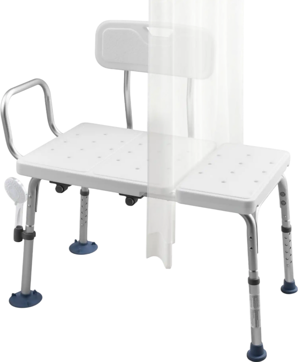 VEVOR Tub Transfer Bench for Bathtub, 400 lbs Capacity Heavy Duty Shower Chair with Arm, Backrest and Curtain Slot, Height Adjustable Shower Bench Bath Seat for Adults, Seniors, Elderly and Disabled