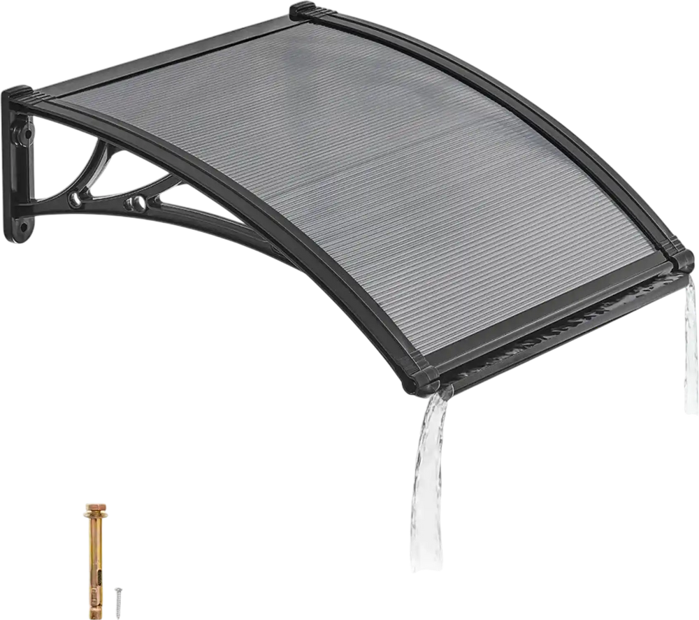VEVOR Awnings for Door Entrance, 24 x 24 in, Exterior Front Door Window Awnings with Drainage & ABS Bracket, Rain Snow Sun Protection, Overhang Polycarbonate Door Canopy for Porch Patio, Smoky Gray