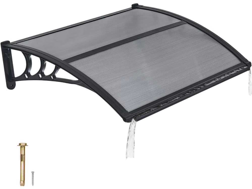 VEVOR Awnings for Door Entrance, 30 x 39 in, Exterior Front Door Window Awnings with Drainage & ABS Bracket, Rain Snow Sun Protection, Overhang Polycarbonate Door Canopy for Porch Patio, Smoky Gray