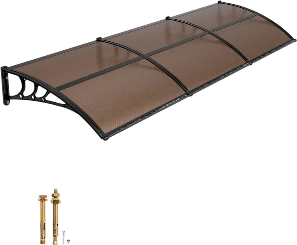VEVOR Awnings for Door Entrance, 38 x 117 in, Exterior Front Door Window Awnings with Drainage & ABS Bracket, Rain Snow Sun Protection, Overhang Polycarbonate Door Canopy for Porch Patio, Brown