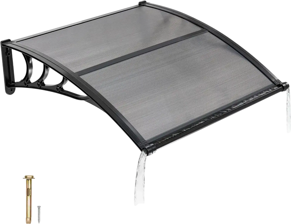 VEVOR Awnings for Door Entrance, 38 x 40 in, Exterior Front Door Window Awnings with Drainage & ABS Bracket, Rain Snow Sun Protection, Overhang Polycarbonate Door Canopy for Porch Patio, Smoky Gray