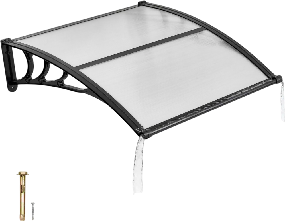 VEVOR Awnings for Door Entrance, 38 x 40 in, Exterior Front Door Window Awnings with Drainage & ABS Bracket, Rain Snow Sun Protection, Overhang Polycarbonate Door Canopy for Porch Patio, Clear