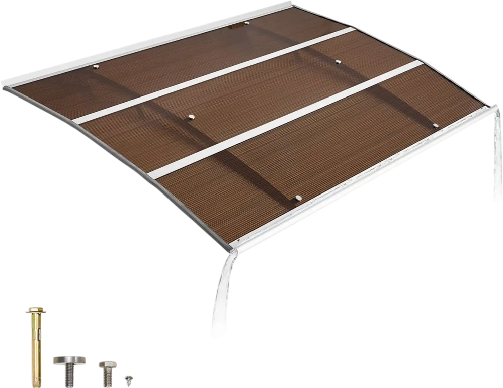 VEVOR Awnings for Door Entrance, 39 x 59 in, Exterior Front Door Window Awnings with Drainage & Metal Bracket, Rain Snow Sun Protection, Overhang Polycarbonate Door Canopy for Porch Patio, Brown