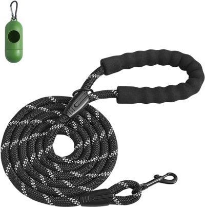 VEVOR Rope Dog Leash, 6ft Heavy Duty Dog Leash with Comfortable Padded Handle, Strong Nylon Thick Leash with Reflective Threads, Dog walking and Training Leash, for Medium Large Dogs (1/2 in, Black)