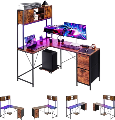 Vevor Gaming Desk L-Shaped LED Corner Computer Desk 62.2