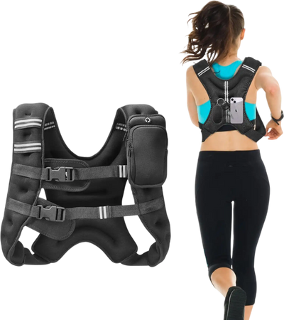 VEVOR Weighted Vest, 16 lbs Weight Vest with Reflective Stripe, Adjustable Buckle Body Weight Vest for Men Women, Workout Equipment for Strength Training, Running, Jogging, Fitness, and Weight Loss