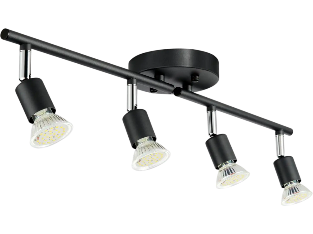 VEVOR 4-Light LED Track Lighting Kit, Ceiling Spot Light with Rotatable Light Arms and Heads, 24.8" Track Lighting Fixture, Included 4 GU10 3000K Bulbs for Indoors Exhibition, Kitchen, Living Room